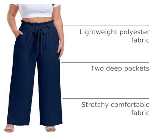 Image of OLRIK Women's Plus Size Pants Adjustable High Waisted Wide Leg Palazzo Pants Casual Trousers with Pockets Spring Clothes