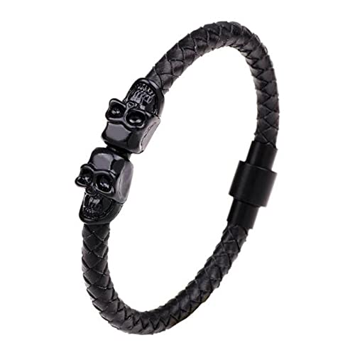 Bracelet homme cuir noir crâne gothique Bysonglezai idée cadeau idéale