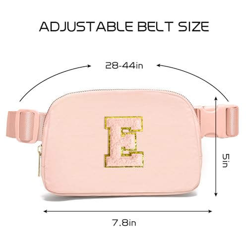 Image of Gitus Gifts for 8 9 10 11 12 Year Old Girls Belt Bag Fanny Pack Crossbody Bags with Initial Letter Patch Cute Stuff Birthday Gifts for Teen Girls Women Personalized Trend Stuff (Coral Pink-E)