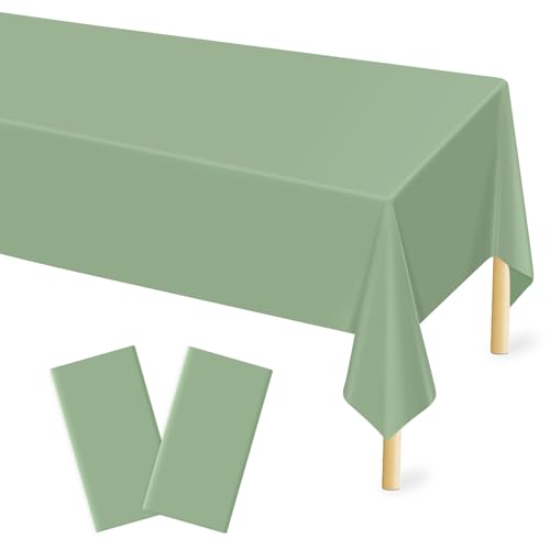 2 Pcs Sage Green Tablecloth Plastic 54 108 Inches Rectangle Sage Green Tablecloth Disposable Plastic Waterproof Table Cover for Outdoor Picnic Kitchen Holiday Birthday Wedding Baby Shower Party