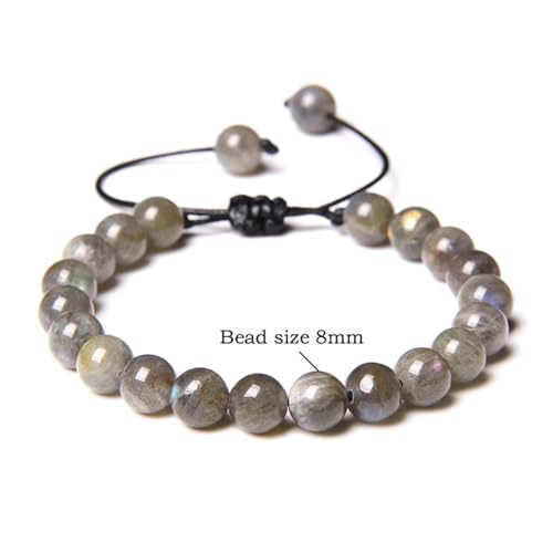 Pulseras piedra natural labradorita gris tipo brazalete de cuentas de moda 3