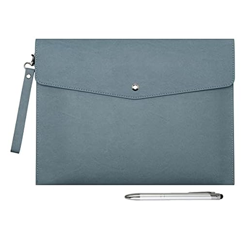 Wonderpool A4 PU cuero sobre documentos multifunción carpetas papelería bolsa - Archivo de cartera para organizador de cartas de papel y funda para tablet PC (Azul claro)