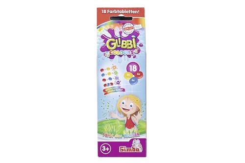 Simba Glibbi Colors – Farbtabletten für Badewasser, 18 Stück (6 × Rot, 6 × Gelb, 6 × Blau), wasserlöslich, dermatologisch getestet, 36 g, ab 3 Jahren