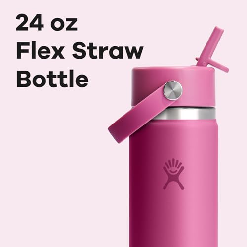 Image of Hydro Flask Water Bottle - Insulated Stainless Steel - Wide Mouth Flex Straw Lid, Non Spill, Leakproof and Refillable in 24 Oz Reef Pink