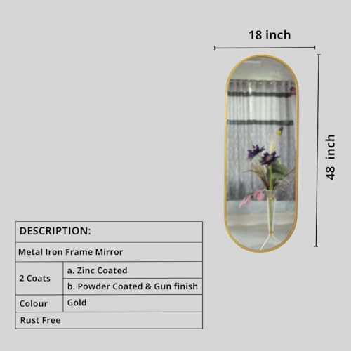 Image of Modern Elegance Caspsule Shape Wall-Mounted Mirror Metal Framed Wall Mirror Bathroom Mirror Living Room Mirror Home Decor Mirror 18 x 48 Inches Golden MF 118