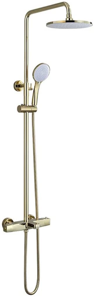 NGDFGR Shower, Thermostatic Gold Luxury Shower Taps Set Brass Diverter Mixer Waterfall Rainfall Shower With 10 In Rainfall Shower Head And Handshower, Wall Mounted Shower Set,C