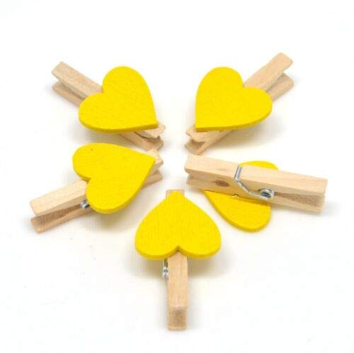 polybagstores PACK OF 25 - DARK YELLOW Coloured Hearts On NATURAL 30mm Wooden Pegs