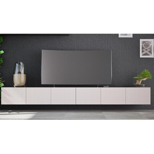Lomadox Wohnzimmer Lowboard in Kaschmir mit Rillenfront 300 cm breit mit 6...