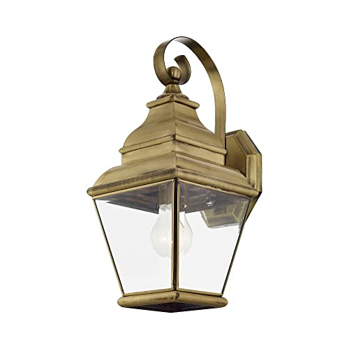 Image of Livex Lighting 2590-91 Transitional One Light Outdoor Wall Lantern from Exeter Collection in Pwt, Nckl, B /S, Slvr. Finish, Brushed Nickel