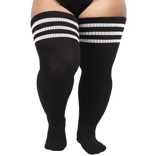 Image of DRESHOW Plus Size Thigh High Socks Striped Over Knee Long Boot Stockings Knee High Tube Socks Leg Warmers for Women
