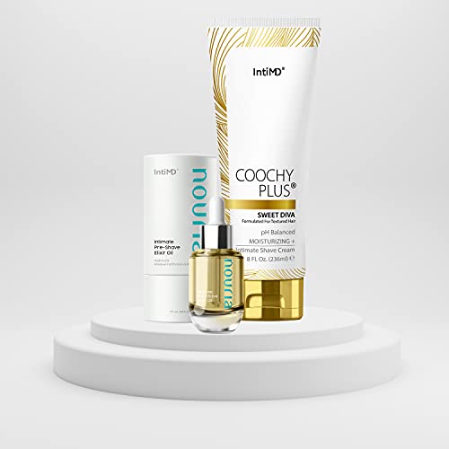 Coochy Plus Intimate Shave Cream Sweet Diva + Pre-Shave Elixir Moisturizer Oil Kit â€“ HydroLock & MOISTURIZING PLUS Continuous Hydration Reliefs Razor Burn Bump Ingrown Hair