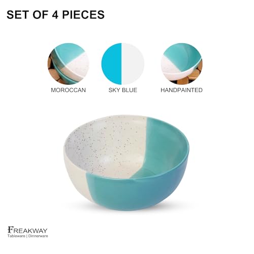 Image of Freakway Hand-Painted Seagreen Ceramic Bowl Set of 4 | Small Serving Soup Bowls, Cereal Bowl, Pasta Bowls | Dishwasher & Microwave Safe
