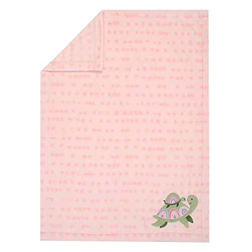 Image of Lambs & Ivy Sea Dreams Cozy Pink Fleece Turtle Applique Baby Blanket