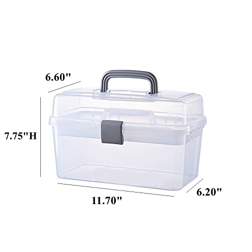 Bangqiao Multipurpsoe Plastic Art Craft Storage Container Box Case With Handle And Removable Tray, Clear&Gray #TOP1
