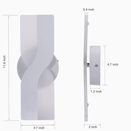 Image of Kawell 12W Minimalist LED Wall Light 1%-100% Dimming Modern Wall Sconce Hardwired Indoor Wall Lamp Square for Bedside Hallway Study Kitchen (Warm White)