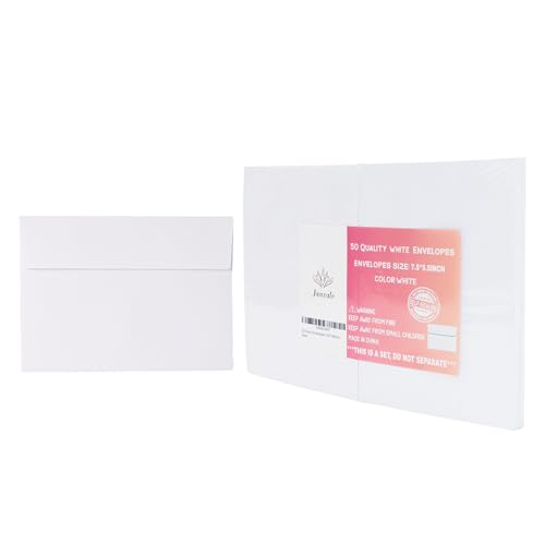 image for Janvale 5x7 Envelopes 50 Pack, A7 White Envelopes for Invitations, 5 1