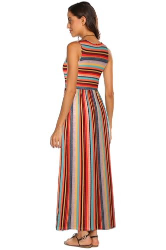Image of Hount Women's Summer Sleeveless Striped Flowy Casual Long Maxi Dress with Pockets