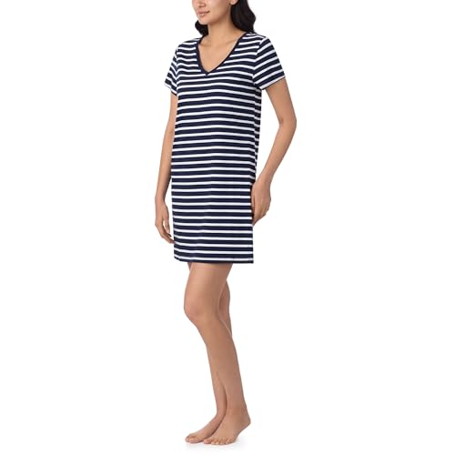 Image of Nautica Womens Sleep Shirt Dress - Cotton Knit Jersey V-Neck Pajama Top - Lightweight & Breathable Sleepwear Loungewear