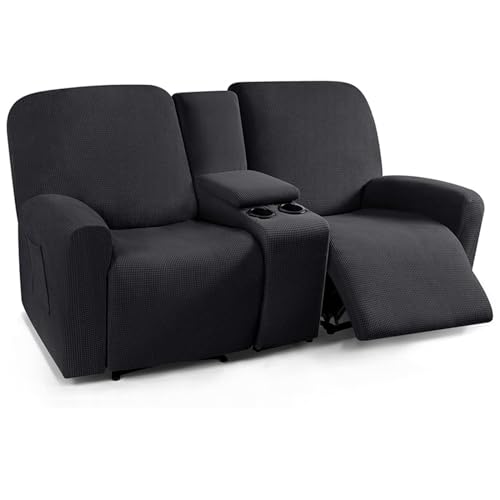 Funda de sillón reclinable elástica con consola central negra fundas sofá FBKPHSS 2