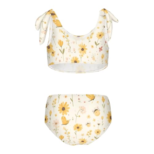 Embroidery Bee Butterfly Flowers Girl 2 Piece Kids Bikini Set Beach Swimsuits Swimming Suits Cute Shoulder Strap2