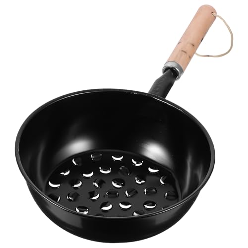 MAGICLULU Olla para Encendedor de Chimenea de Carbón con Mango de Madera, Quemador Portátil para Camping y Barbacoa al Aire Libre, Cesta de Inicio de Carbón Negra, Utensilio Multifuncional