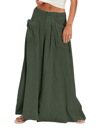 Qiaomai Womens Loose Wide Leg Pants Casual Drawstring Pockets Cotton Palazzo Pants Trousers