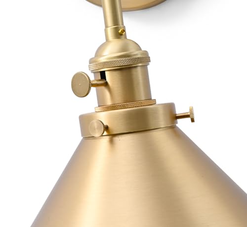 Image of Brass Wall Sconce Mid Century Brass Cone Sconce Light, Ideal for Kitchen, Bathroom, Living Room, Bedside, Hallway (Bulb Included)