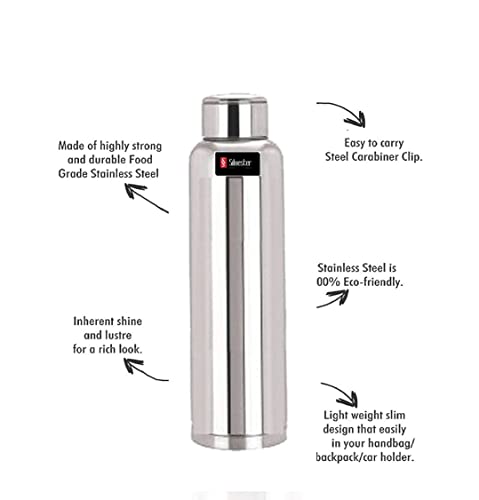 Image of Silvester Stainless Steel Water Bottle, Fridge Bottle,Steel Sports Bottle, Steel Bottle, Steel Gym,Office, Water Bottle for college /Fridge /Sports /Gym /Office-1000 ml (Silver)