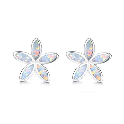 Cinily Flower Stud Earrings 18K White Gold Plated White Fire Opal Earrings For Women Girls Opal Jewelry Gemstone Stud Earrings #TOP22