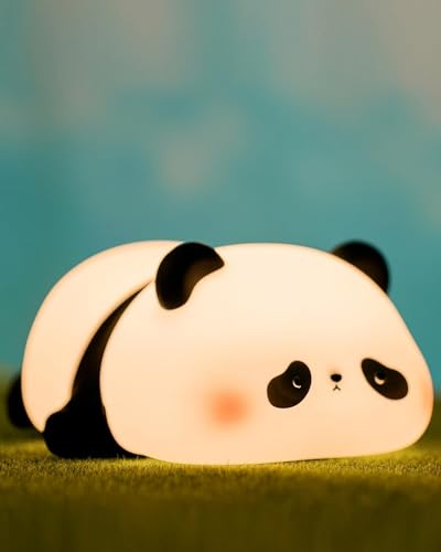 Image of MUID Panda Lamp, Cute Rechargeable Sleeping Panda Night Light for Kids, Nursery Silicone Night Light with 7-Color Changing Kawaii Bedside Lamp for Kids Room, LED; black, white