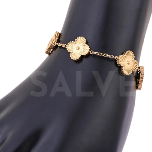 Image of SALVE Clover Anti Tarnish Bracelet for Women Stylish | Stainless Steel Bracelet for Woman | Fashion Jewellery for Women Aesthetic Accessories for Girls Chain Bracelet Gold