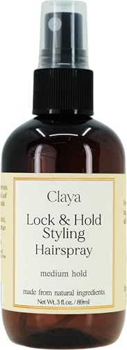 Claya Lock and Hold Styling Hairspray - Natural ingredients, low-Alcohol fomula, Plant-Powered Hold for Sensitive Skin,medium-hold hairspray.