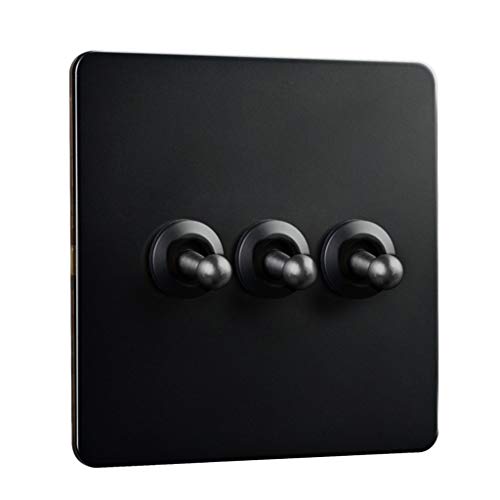 Light Switch Panel Home Hotel Office Black Industrial Style Metal Brass Lever Wall Decoration Light Switch 110V Dual Control 4 Switch Gifts (Color : Black, Size : 3) #TOP2