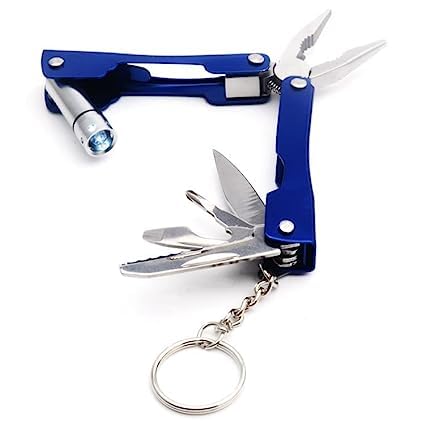SAKAR | 9 in 1 MultiFunctional Hand Piler Tool Keychain,Traveling Tool Micro Pliers Multi function Multi Utility Plier with Built in LED Flash Light | Multi-Color, Pack Of 1