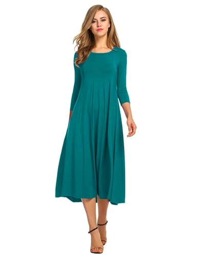 Image of HOTOUCH Women's 3 /4 Sleeve A-line and Flare Midi Long Dress