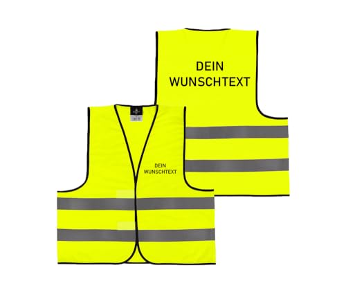 Personalisierte Warnweste mit Wunschtext - Für Sicherheit oder Partymeile - Individuell bedruckbar Farbe gelb, Größe XL/XXL