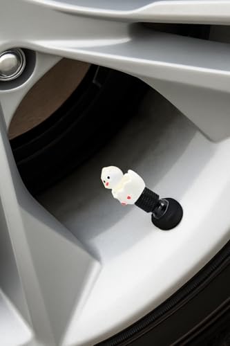 4-Pack Handmade White Eggshell Duck Valve Stem Caps for Schrader Valves, Cute & Playful Car and Bike Accessory, Fun Tire Decoration, Unique Gift for Car Enthusiasts