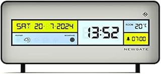 NEWGATE® Futurama Modern LCD Alarm Clock - Bedside Clock - Desk Clock - Digital Clock - Digital Alarm Clock - Bedroom Accessories - LCD Display - Office Clock - 12/24hr Display - White