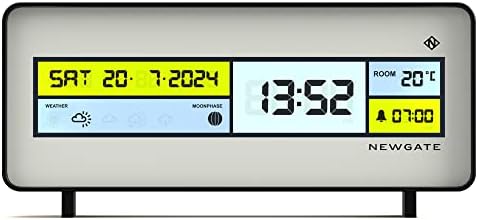 NEWGATE® Futurama Modern LCD Alarm Clock - Bedside Clock - Desk Clock - Digital Clock - Digital Alarm Clock - Bedroom Accessories - LCD Display - Office Clock - 12/24hr Display - White