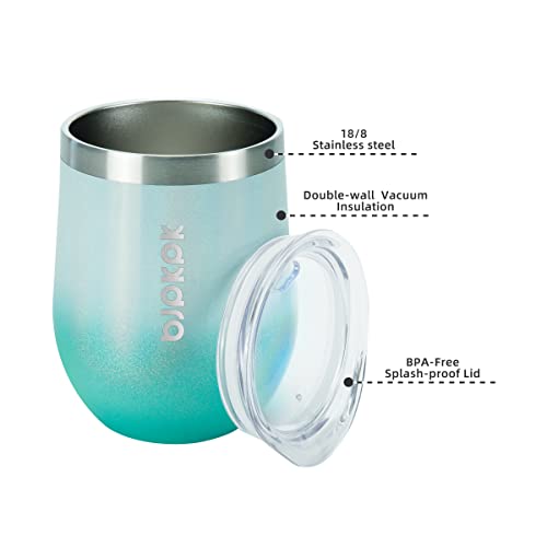 Image of BJPKPK 2 PCS 12oz Insulated Wine Tumblers, Stainless Steel Cups with Lid