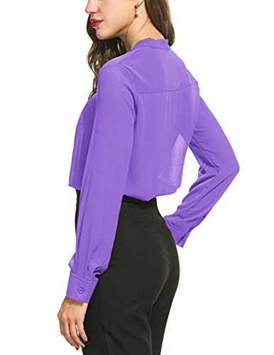 Acevog Office Wear Shirt Tie Neck For Women Vintage Bow Tie Long Sleeve Blouse Purple Large #TOP3
