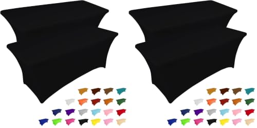 Image of IVAPUPU 4 Pack 6FT Table Cloth for Rectangular Fitted Events Stretch Black Table Covers Washable Spandex Tablecloth Protector for Party, Wedding, Cocktail, Banquet, Festival