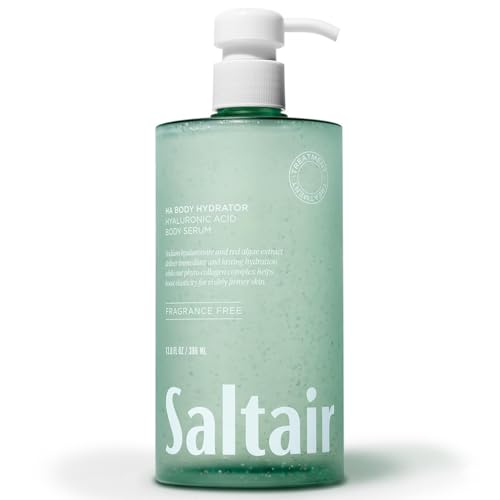 Saltair Hyaluronic Acid Body Serum – Hydrating Body Lotion for Smoother Looking Skin – Sheer Gel Moisturizer with Sodium Hyaluronate & Red Algae – Fragrance-Free HA Hydrator – 13oz Pump Bottle