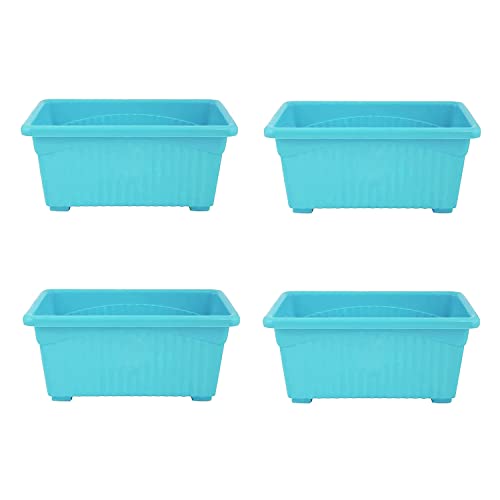 Image of Bianco Rectangular Plastic Pots for Plants, Jupiter Flower Pots for Home, Window Display, Garden (35 x 18.5 x 15 cm) (Blue) (Pack of 4)