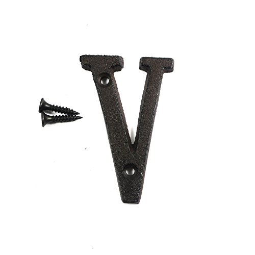 KiaoTime 3" Vintage Decorative Cast Iron Metal Alphabet Letters Wall Sign Hanging Address Name Sign Letter 'V'
