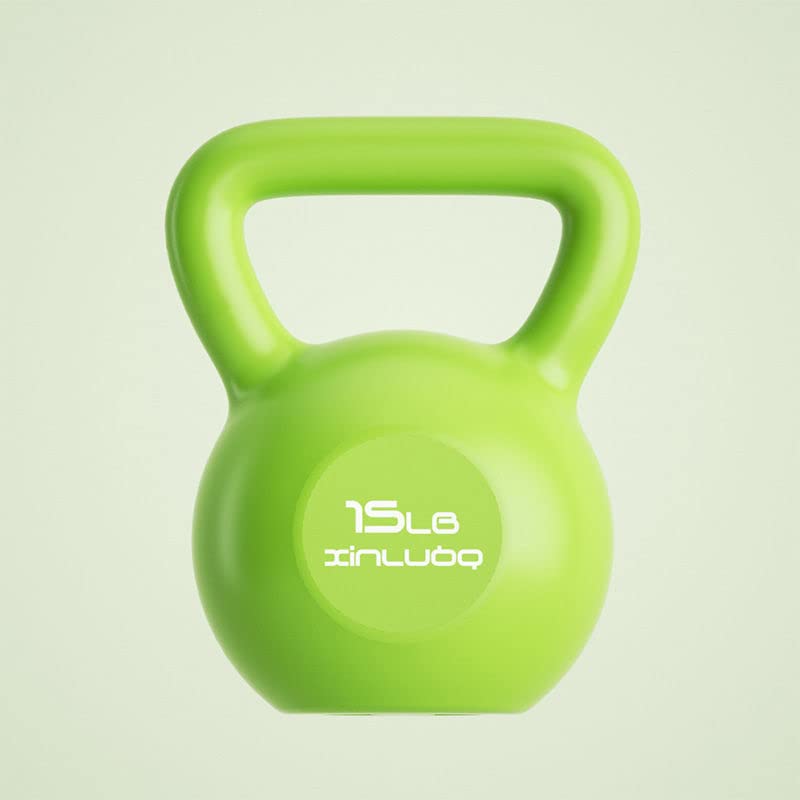 Profesjonalne Ciężarki Kettlebell z szeroką rączką do Treningu Siłowego, Sprzęt do ćwiczeń, materiał PE do Użytku na Zewnątrz (15 funtów / 6,8 kg Zielony)
