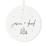The Cotton & Canvas Co. Personalized Couple Names Porcelain Ceramic Christmas Ornament with Ribbon...
