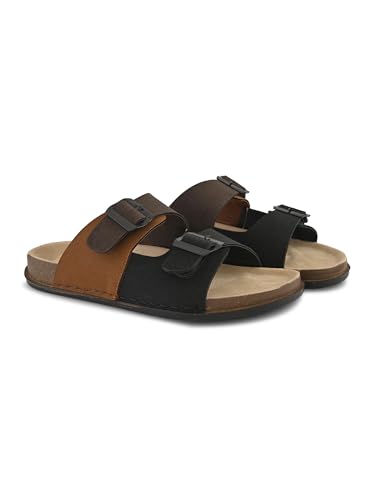 Image of STANPHORD mens Men Sandals Stanphord Men's Brown & Tan Adjustable Buckle Comfort Sandals | Lightweight Slip-On Open Toe Casual Sandal with Cushioned Footbed & Anti-Slip Sole for Daily Wear, Walking & Summer - TPAI 14827 BROWN-9
