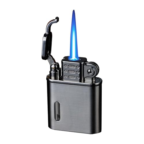 Briquet Gonflable Coupe-Vent à l'ancienne, Imitation meule, Corps en métal gaufré résistant aux Rayures et à l'usure, réutilisable, Cadeau for Homme(Black1)