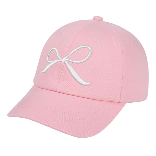 ACTLATI Girls Bow Tie Baseball Hat Cute Embroidered Baseball Caps for Kids Adjustable Cotton Travel Hiking Hats Age 7-12